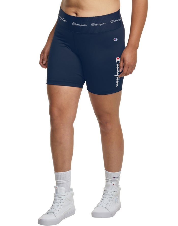 Champion Plus Authentic Bike Script Logo 7 - Naisten Laivastonsininen Shortsit - Suomi 2149605-IC